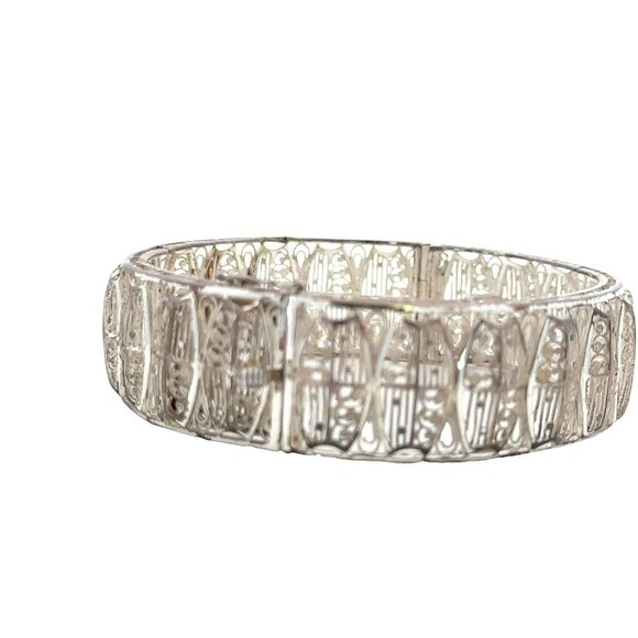 VTG EB Germany Sterling Silver 7 ½" Filigree Hinged Bangle Bracelet! 130 - Picture 2 of 6